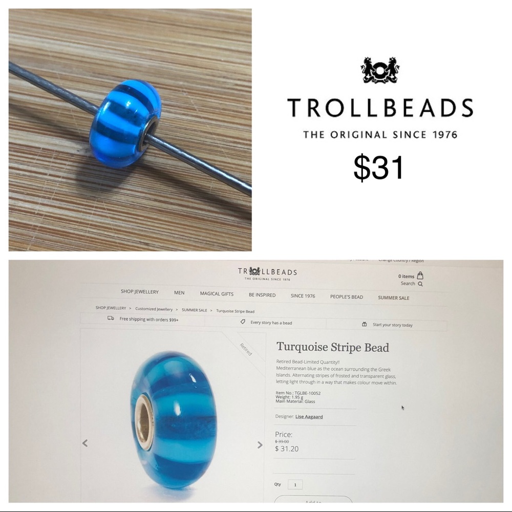Trollbeads - Turquoise Stripe Bead